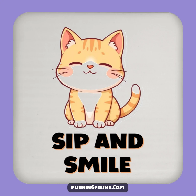 Funny Contented Cat Coasters: Protect Surfaces with Calm Smiles
