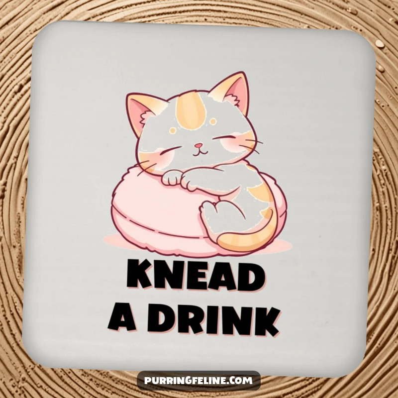 Funny drink coasters depicting a cat's paws kneading a cushion, offering protection and humorous feline charm for your surfaces.