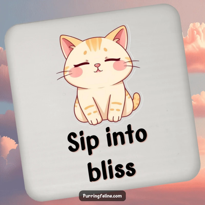 Funny cat coasters, cat with eyes closed emitting calm, humorous home decor, ideal funny gift.