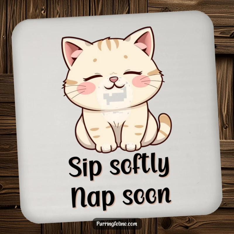 Funny Cat Coaster: A tranquil cat with a soft, happy rumble. Protects furniture with feline charm.