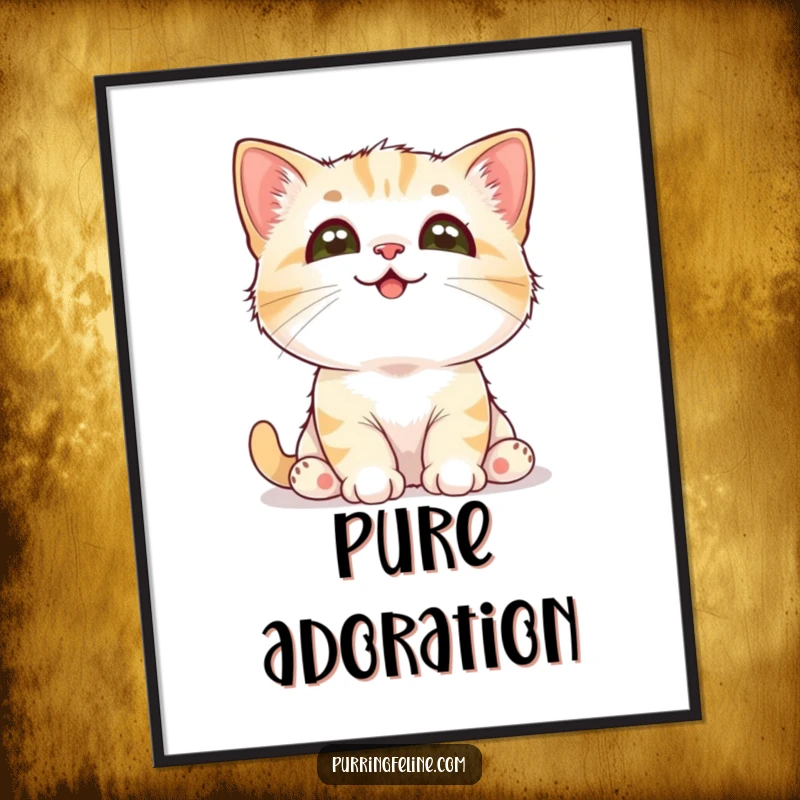 Funny Cat Poster: A cute cat cub looks upwards with an expression of complete adoration, perfect for adding sweetness to wall decor.