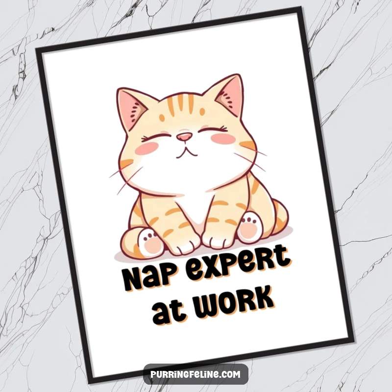 Funny Poster of a comfortable cat with a low, contented rumble, capturing a moment of pure feline bliss and relaxation.