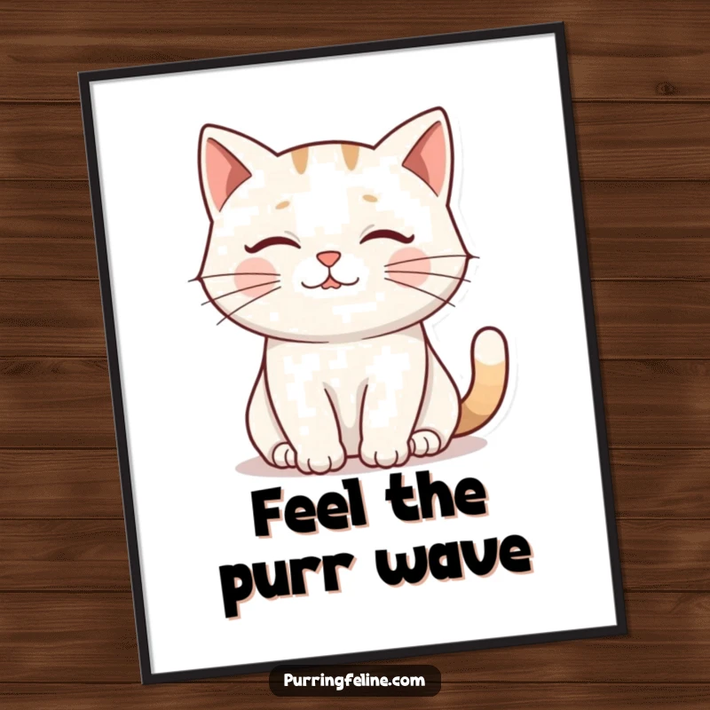 Funny Poster: A cat’s gentle purr creating a beautiful visual ripple effect, symbolizing calming and peaceful energy.