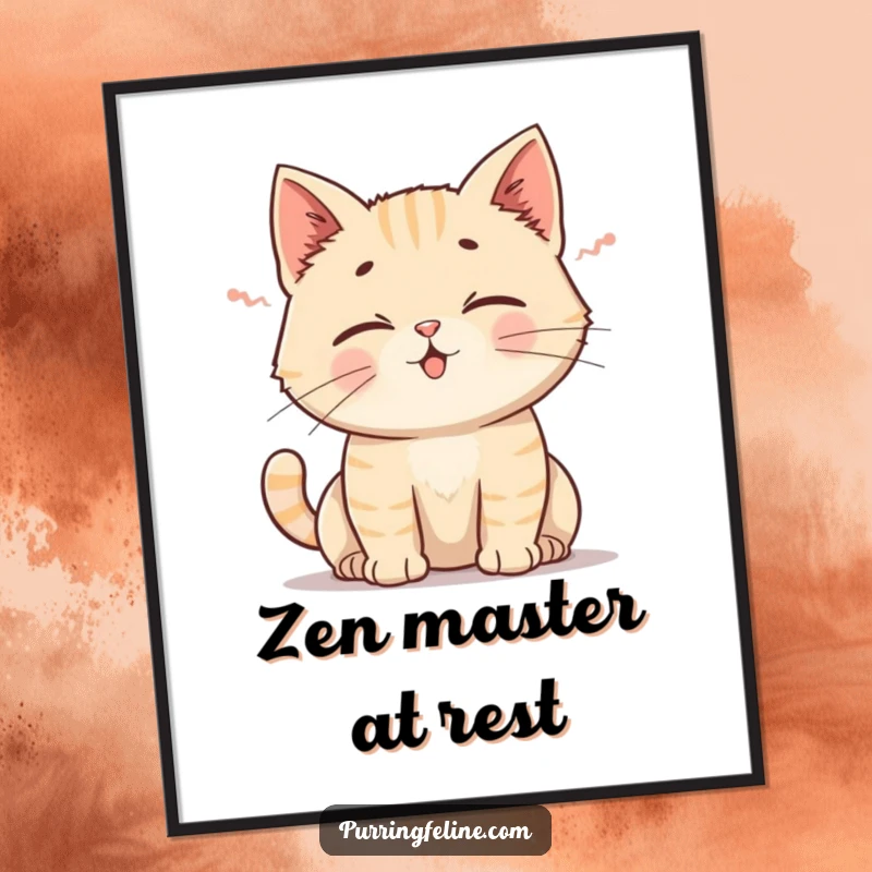 Funny Cat Poster: Artistic depiction of a cat emitting a gentle rumble, its ears perked in a state of pure bliss.