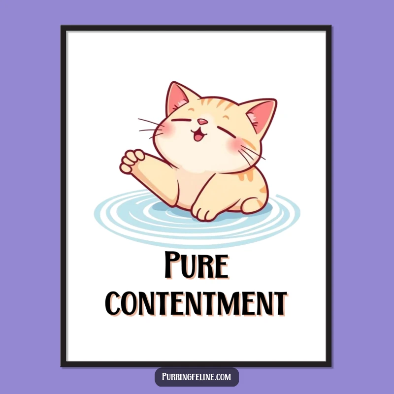 Funny Contented Cat Poster - Relaxing Purr Art - Perfect Funny Gift Decor!