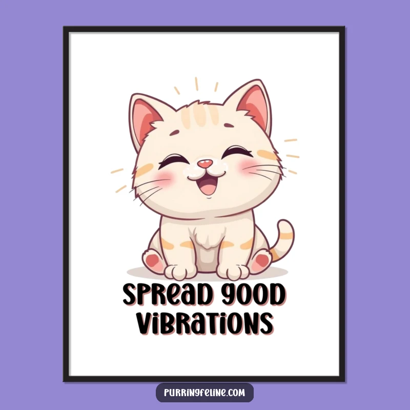 Funny Happy Cat Cub Vibrations Poster - Joyful Art for Humorous Spaces