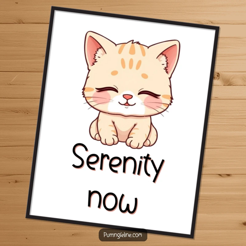 Funny Poster depicts a content cat cub with closed eyes and a serene smile, radiating peace and gentle happiness on walls.