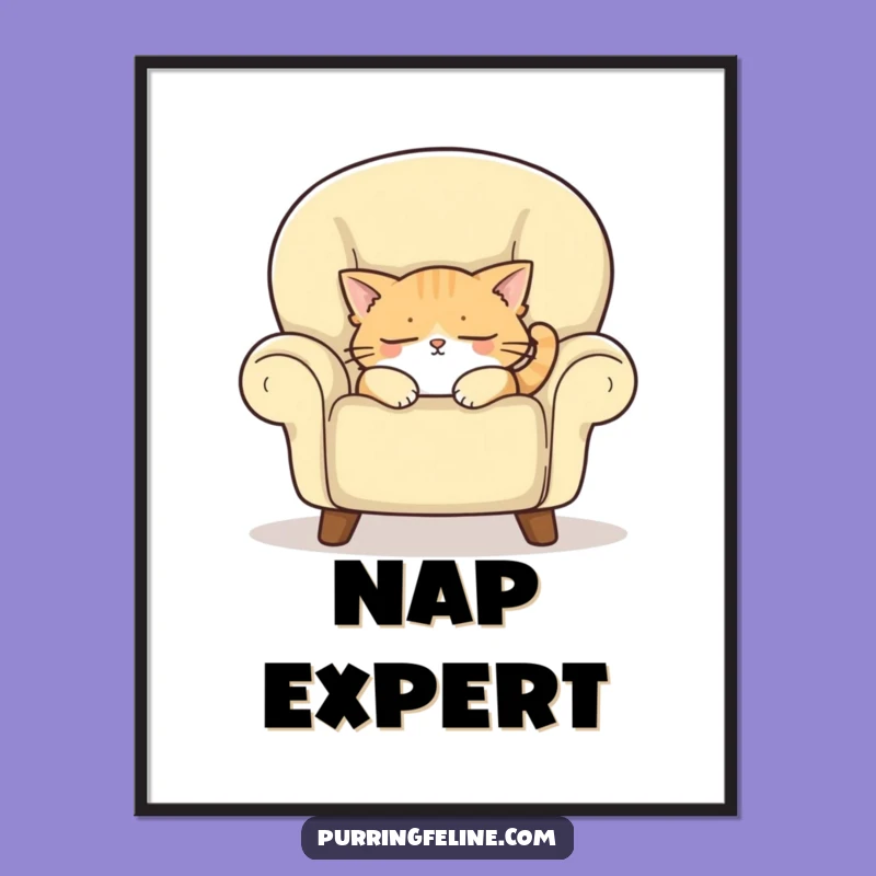 Funny Poster Print: Sleepy Cat Armchair Art for Cozy Decor, Unique Gift
