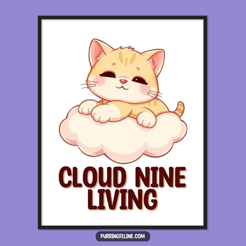 Funny Poster: Relaxed Cat Cub on Cloud - Dreamy Wall Art!