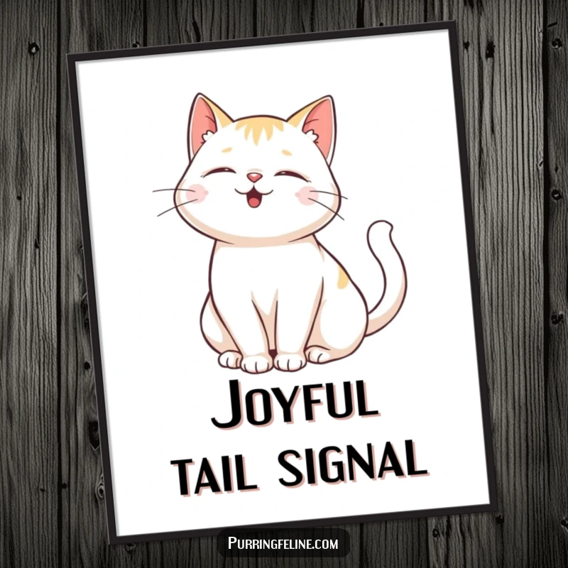 Funny Purring Cat Poster: Artistic print of a content cat purring, its tail gently swaying in happiness.