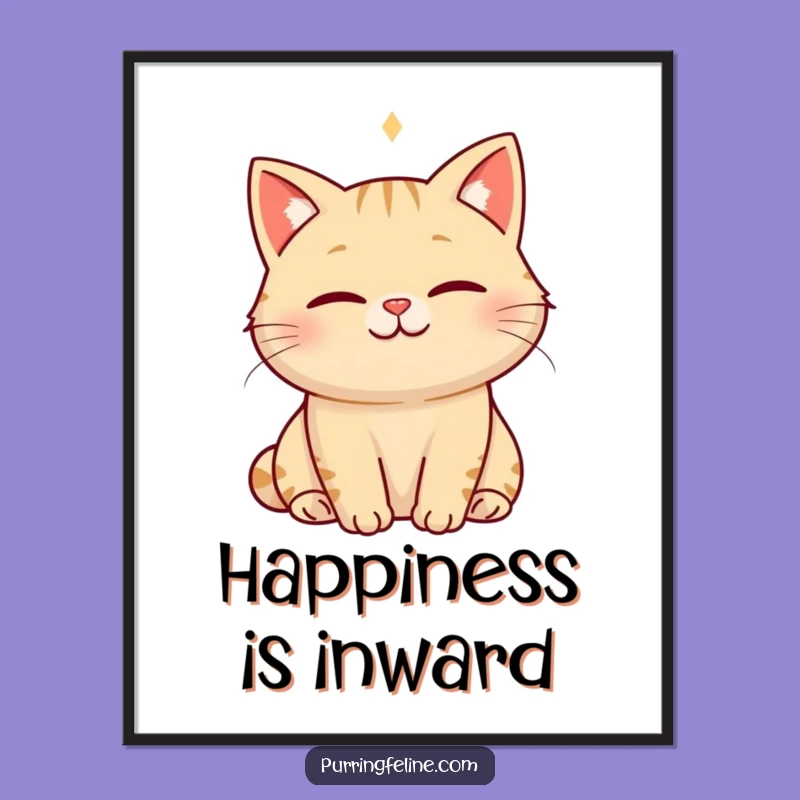 Funny Serene Cat Poster: Happiness Hum Wall Art - A Calming Gift Piece