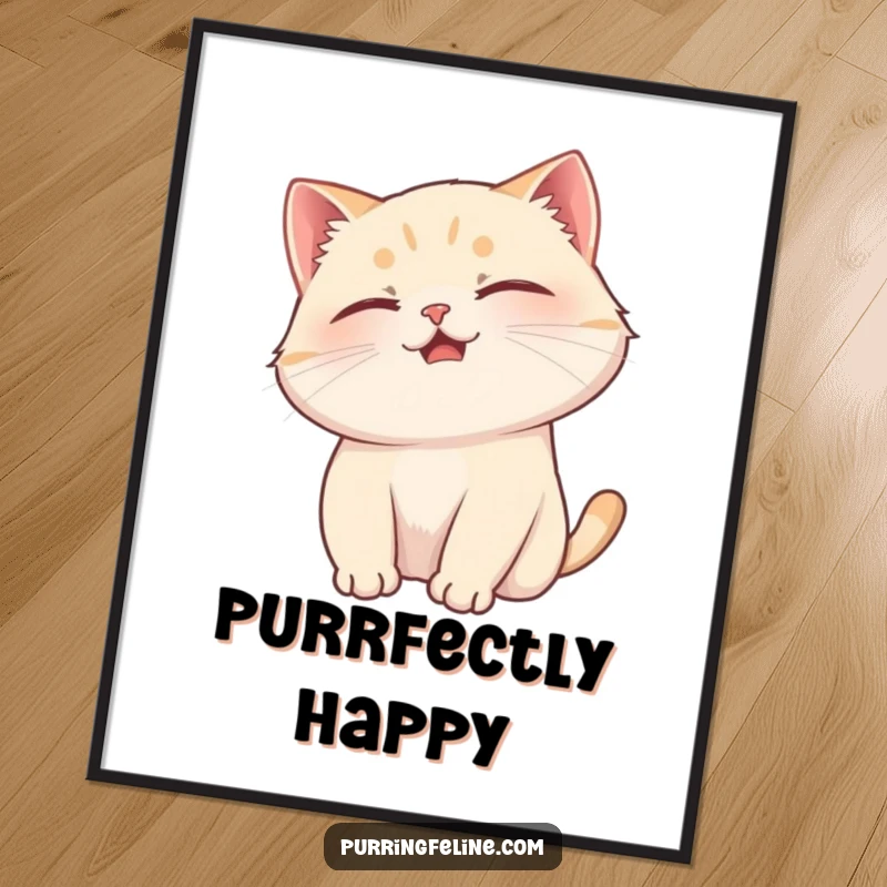 Funny cat poster showcasing a purring cat receiving a gentle head scratch, conveying deep satisfaction and happiness.