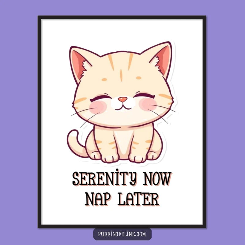 Funny Serene Cat Art Print - Peaceful Feline Poster, Hilarious Wall Decor Gift