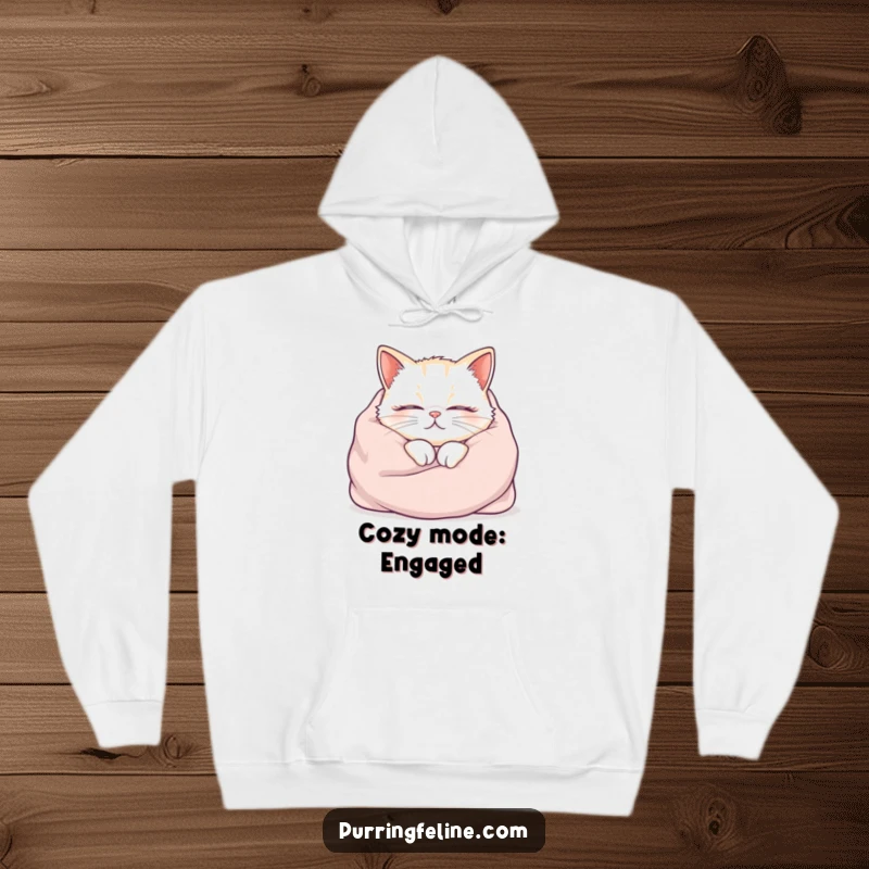 Funny cat hoodie, cozy cat in a blanket, purring audibly, warm and humorous design, perfect funny gift.