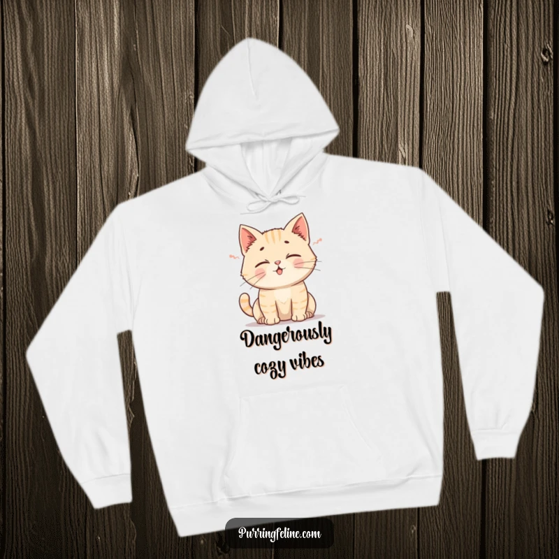 Funny Cat Hoodie depicting a blissfully content cat emitting a gentle rumble, with its ears perked attentively.