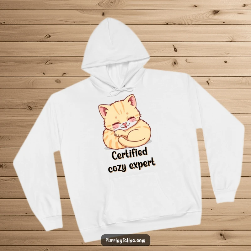 Funny Purring Cat Cub Hoodie - a sleepy kitten deep in purrs, offering ultimate warmth and a humorous, adorable vibe.