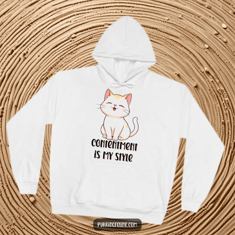 Funny Purring Cat Hoodie: A warm hoodie featuring a content cat purring, its tail gently swaying in happiness.