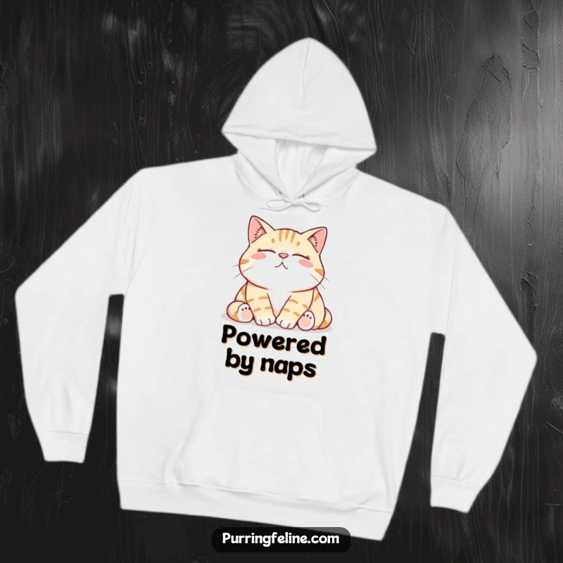 Funny Hoodie depicting a supremely comfortable cat experiencing a low, contented rumble, perfect for cozy days.