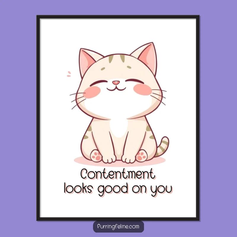 Free Printable Wall Art: Happy Cat Sighing, Comforting Downloadable Decor
