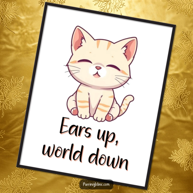 Free Printable Wall Art: A serene cat cub listens intently, ears forward, capturing a moment of deep focus.