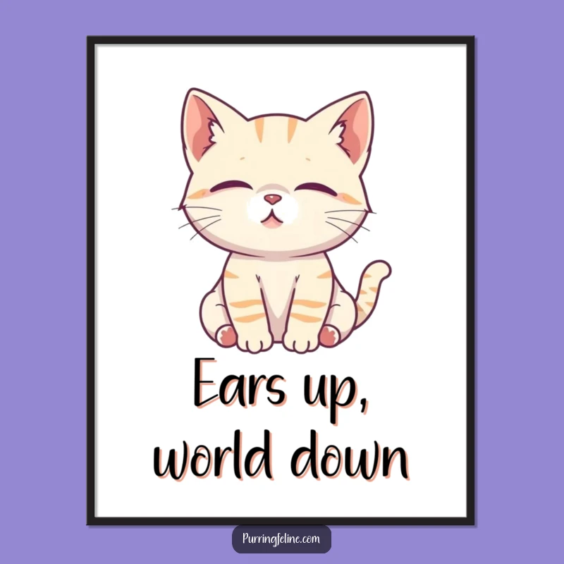 Free Printable Wall Art: Listening Cat Cub, Focused Downloadable Decor for Quiet Spaces