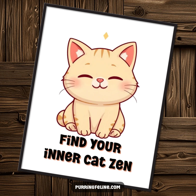 Funny Free Printable Wall Art: A serene cat with a soft smile and a visible hum of happiness, bringing peaceful vibes to your space.