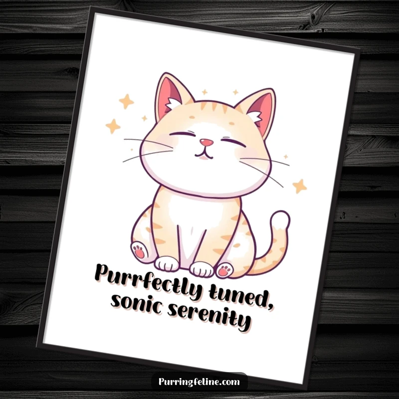 Free Printable Wall Art: Serene cat emitting gentle, calming sound waves, bringing a peaceful atmosphere to any room.