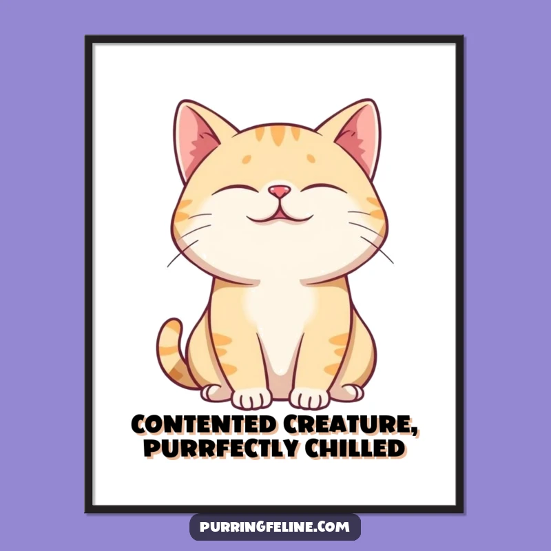 Free Printable Purring Cat Wall Art: Relaxed Posture Downloadable Decor