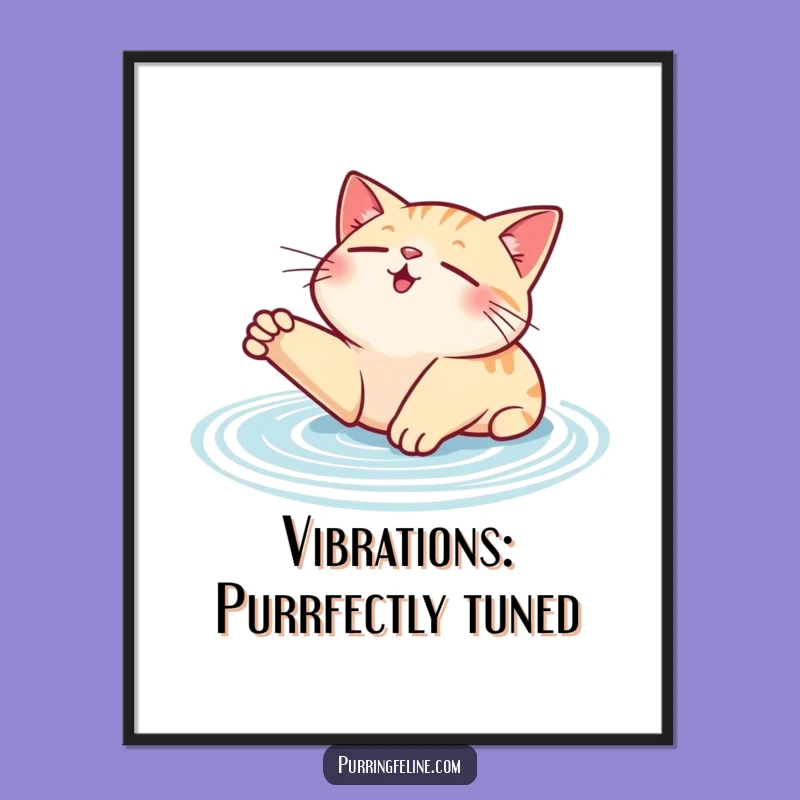 Funny Free Printable Wall Art: Content Cat Stretching with Purr Ripples, Quirky Art