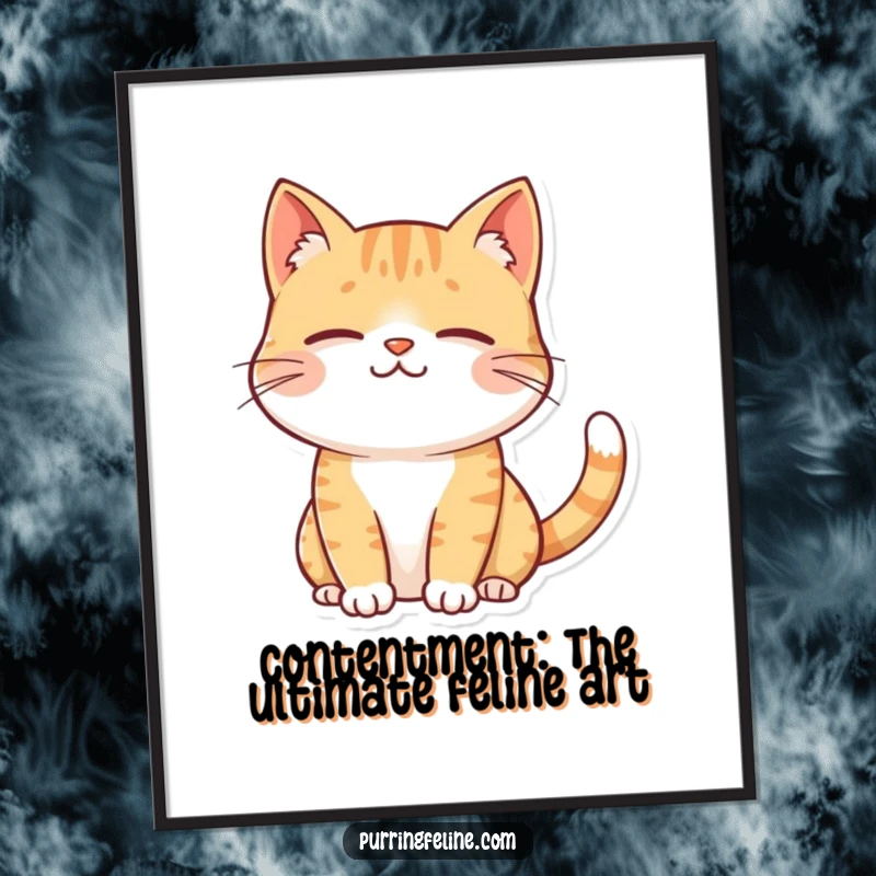 Funny Free Printable Wall Art: A contented cat with a gentle smile and a softly twitching tail, exuding peaceful joy.