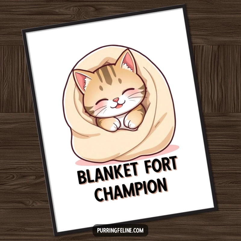 Funny Free Printable Wall Art: Cat happily burrowing deep into a warm, soft blanket, looking utterly content.