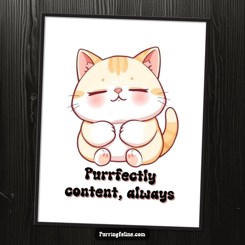 Funny Free Printable Wall Art: A content cat is purring deeply, eyes closed, exuding ultimate relaxation and humor.