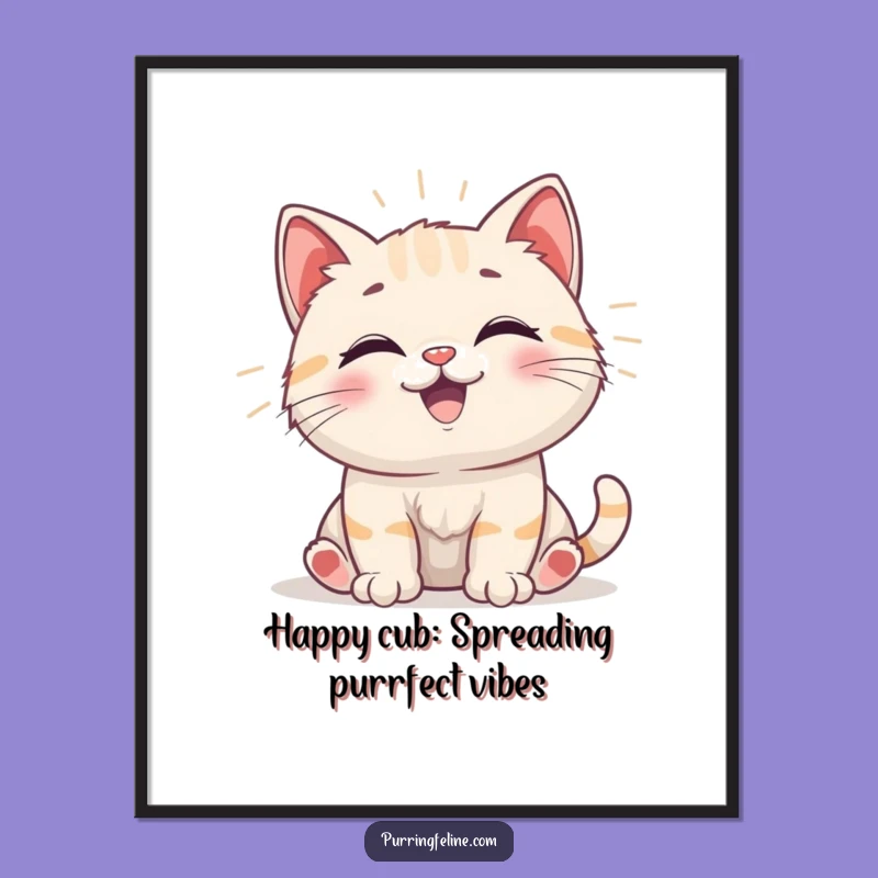 Free Printable Wall Art: Happy Cat Cub Vibes Funny Downloadable Art Gift