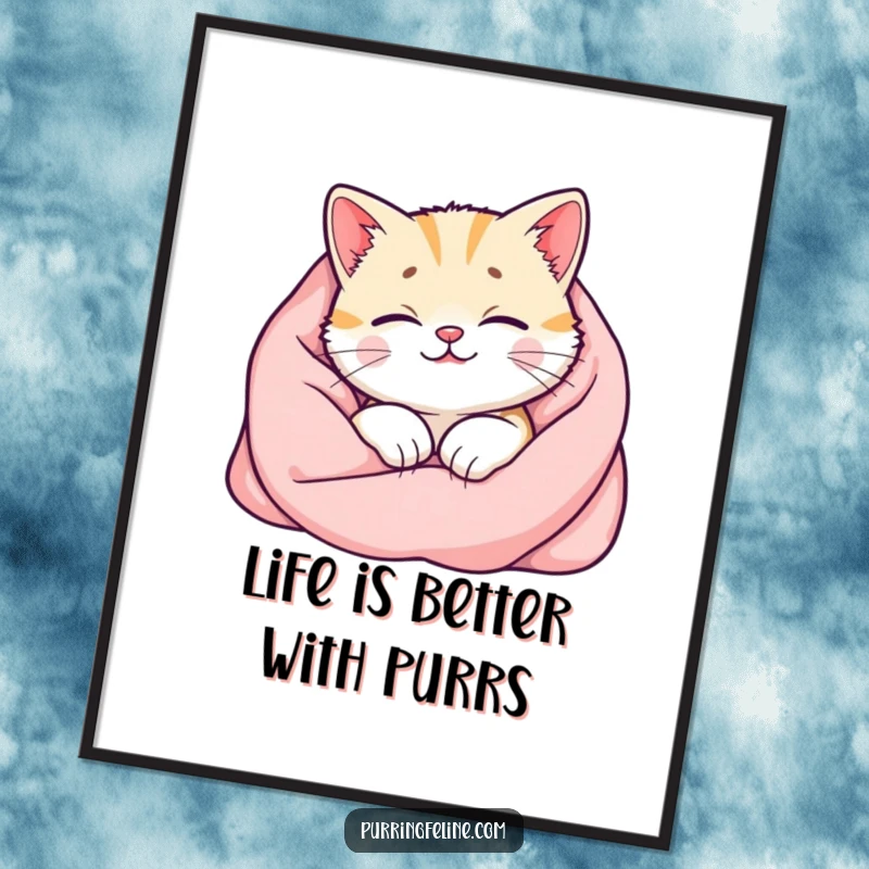 Funny Free Printable Wall Art: A happy cat radiating a warm glow from its purrs, creating a cozy and humorous atmosphere.
