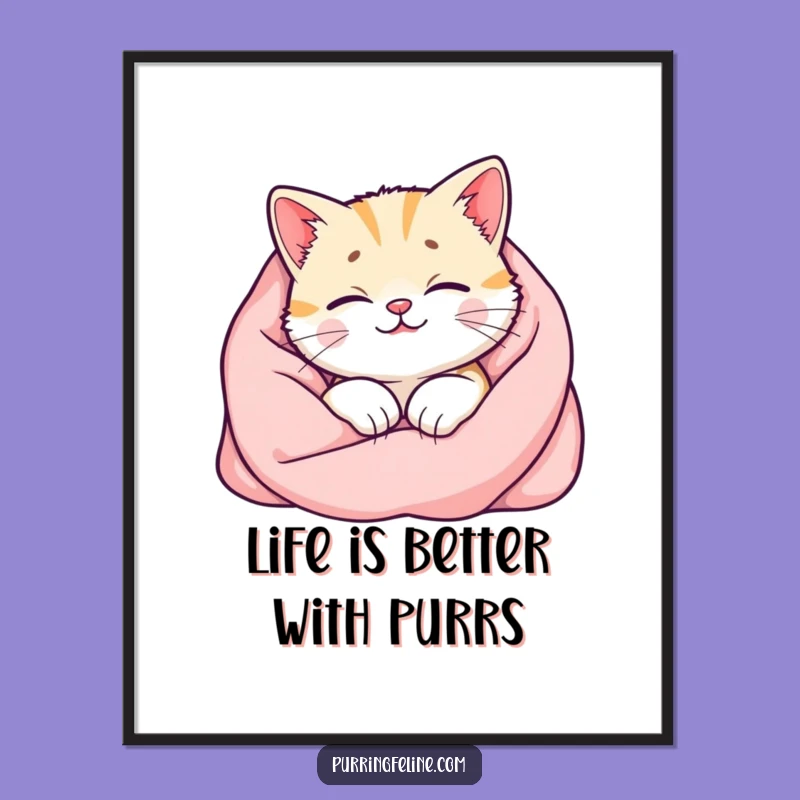 Free Printable Wall Art: Happy Cat Purr Glow - Cozy Humorous Decor Download
