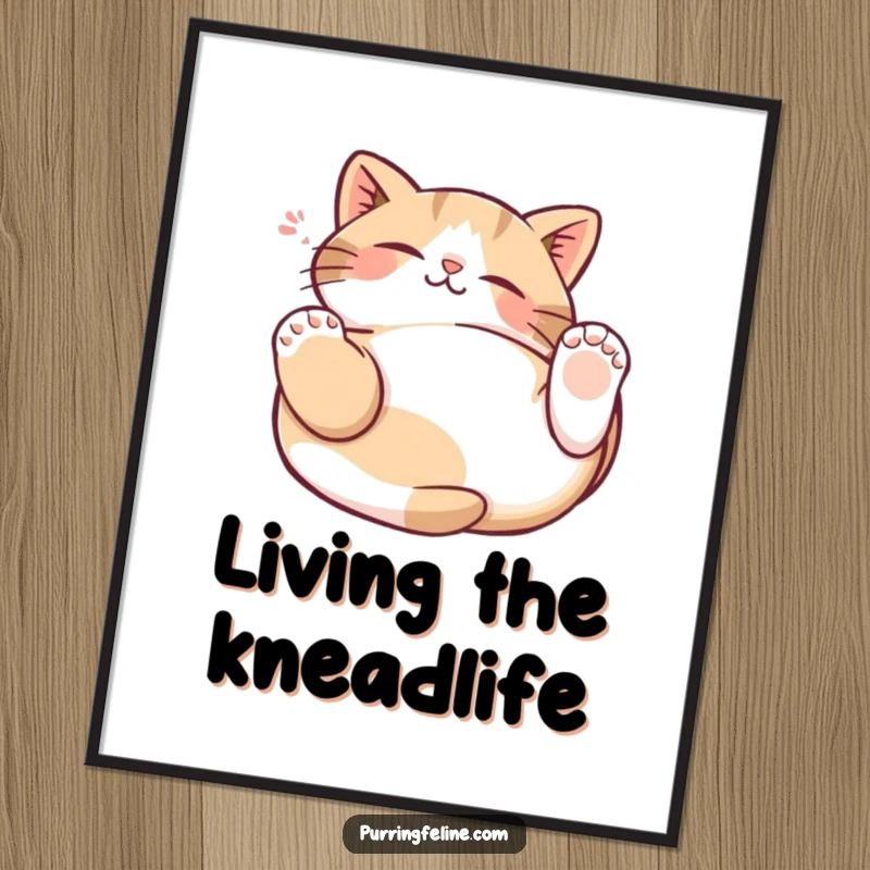 Funny Free Printable Wall Art: Contented cat lying on its back, paws gently kneading the air in blissful relaxation.