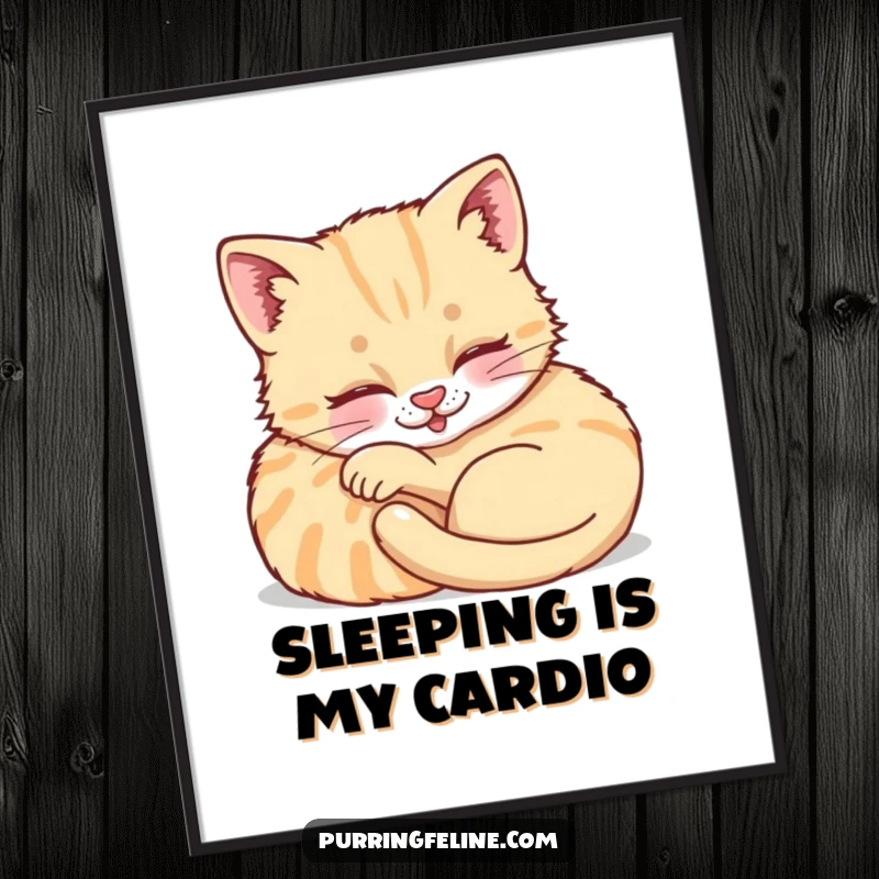 Funny Free Printable Wall Art: A contentedly purring cat cub curled up, radiating peace and coziness.