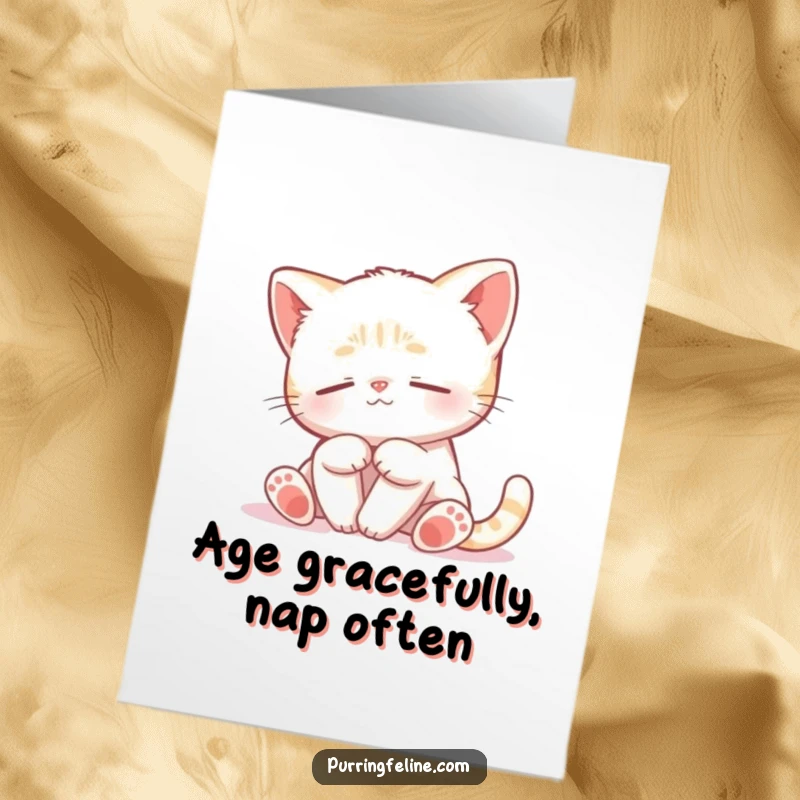 Funny Free Printable Birthday Card: A serene cat cub swaying gently, embodying peace.