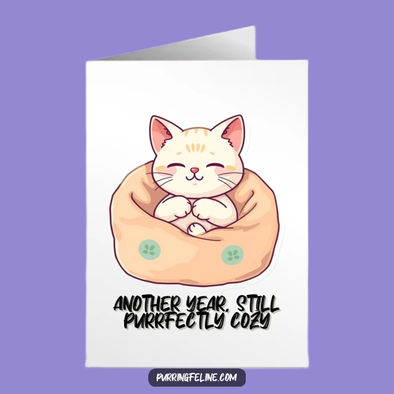 Free Printable Birthday Card: Cozy Cat Vibrating for a Purrfect Birthday!