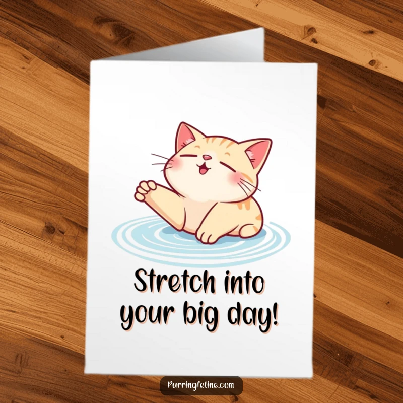 Funny Free Printable Birthday Card: A cat stretching contently, with visible ripples emanating from its purrs.