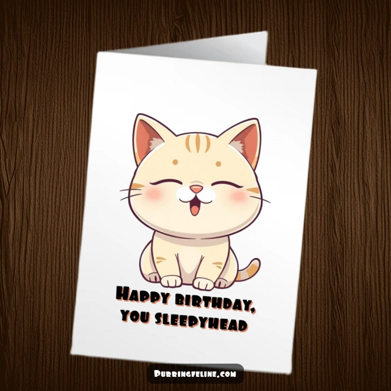 Funny Free Printable Birthday Card: A content cat with closed eyes gently vibrating with happiness.