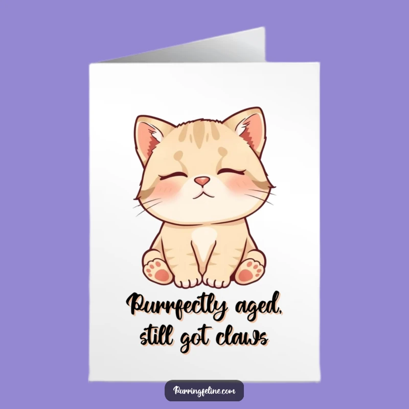 Free Printable Birthday Card: Contented Cat Cub Purring Funny Downloadable Gift