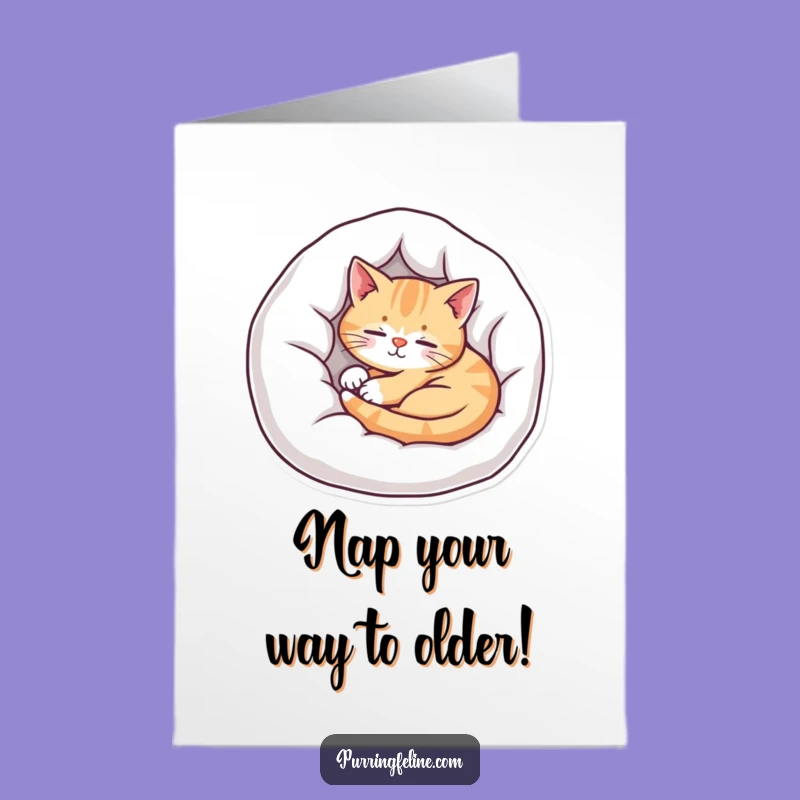 Free Printable Birthday Card: Cozy Cat Napping, Sweet Downloadable Humorous Greeting