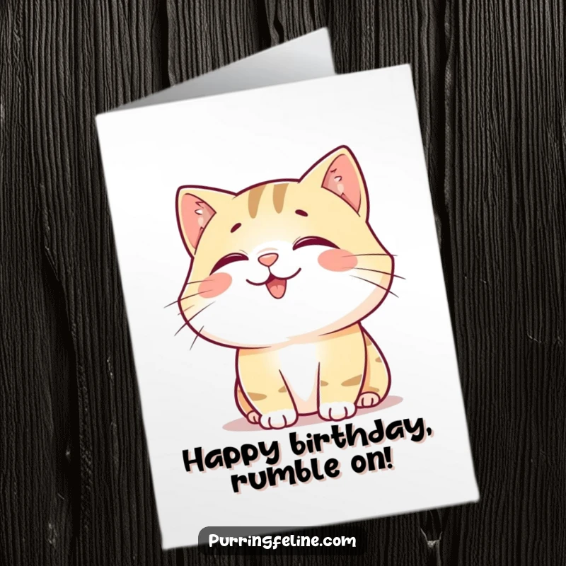 Funny Free Printable Birthday Card: A happy, content cat emitting a soft rumble, conveying warm birthday wishes and purrfect joy.