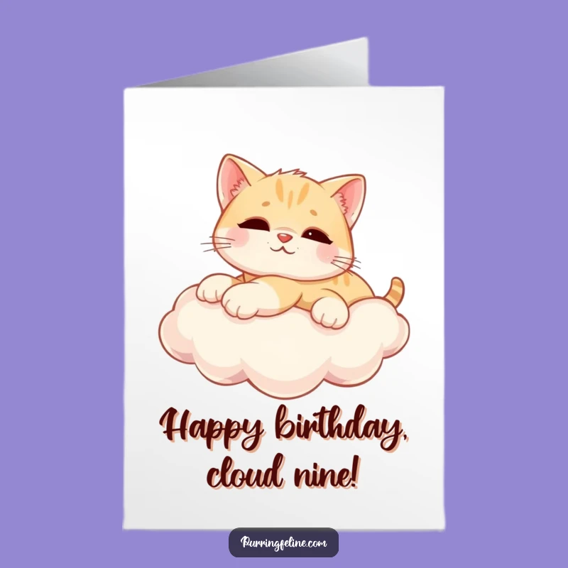 Free Printable Birthday Card: Relaxed Cat on Cloud - Dreamy Downloadable