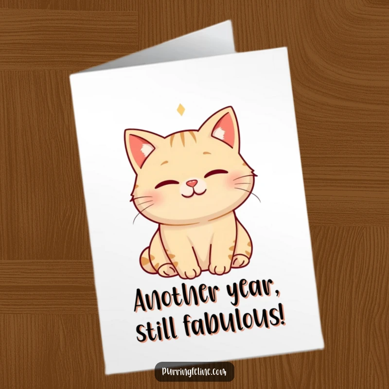 Funny Free Printable Birthday Card: A serene smiling cat radiating a hum of happiness, perfect for a peaceful birthday wish.