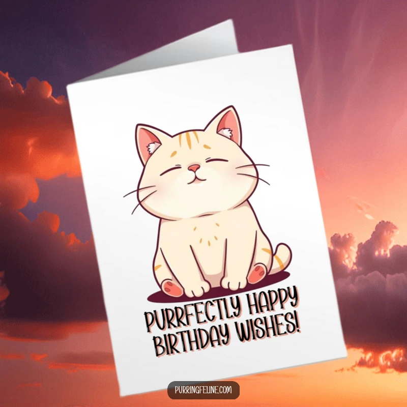 Funny Free Printable Birthday Card: A calm cat vibrating with joy, perfect for a cat lover's special day gift.