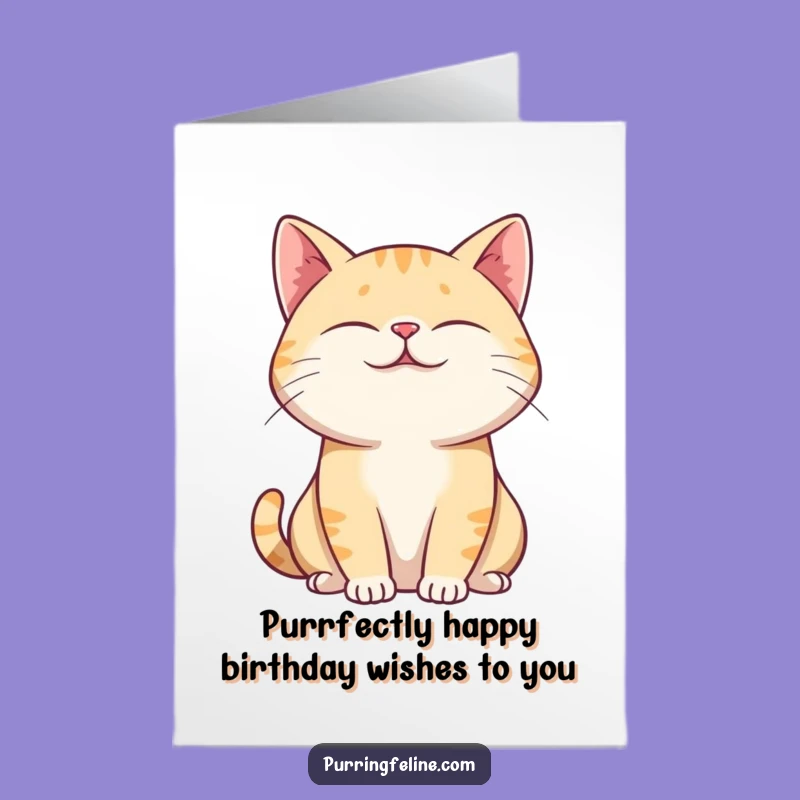 Free Printable Purring Cat Birthday Card: Relaxed Wishes Downloadable Greeting