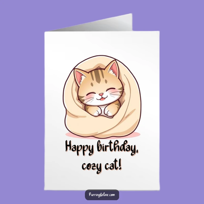 Free Printable Birthday Card: Cozy Burrowing Cat, Snuggle-Worthy Downloadable Gift for Cat Lovers