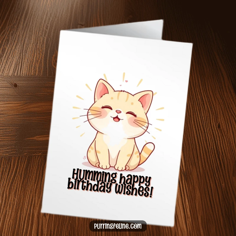 Funny Free Printable Birthday Card: Purring cat radiating warmth through its gentle hum, sending happy birthday cheer and cozy vibes.